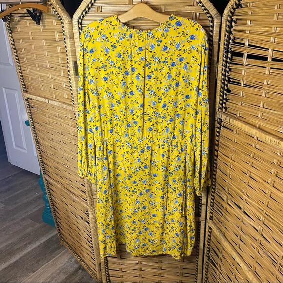 Old Navy Yellow and Blue Long Sleeve Sundress XL ditsy print autumn modest - Picture 8 of 10